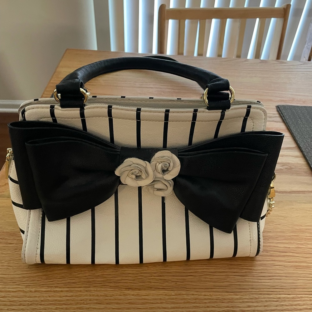 Betsey Johnson handbag- stripes, bow and floral.